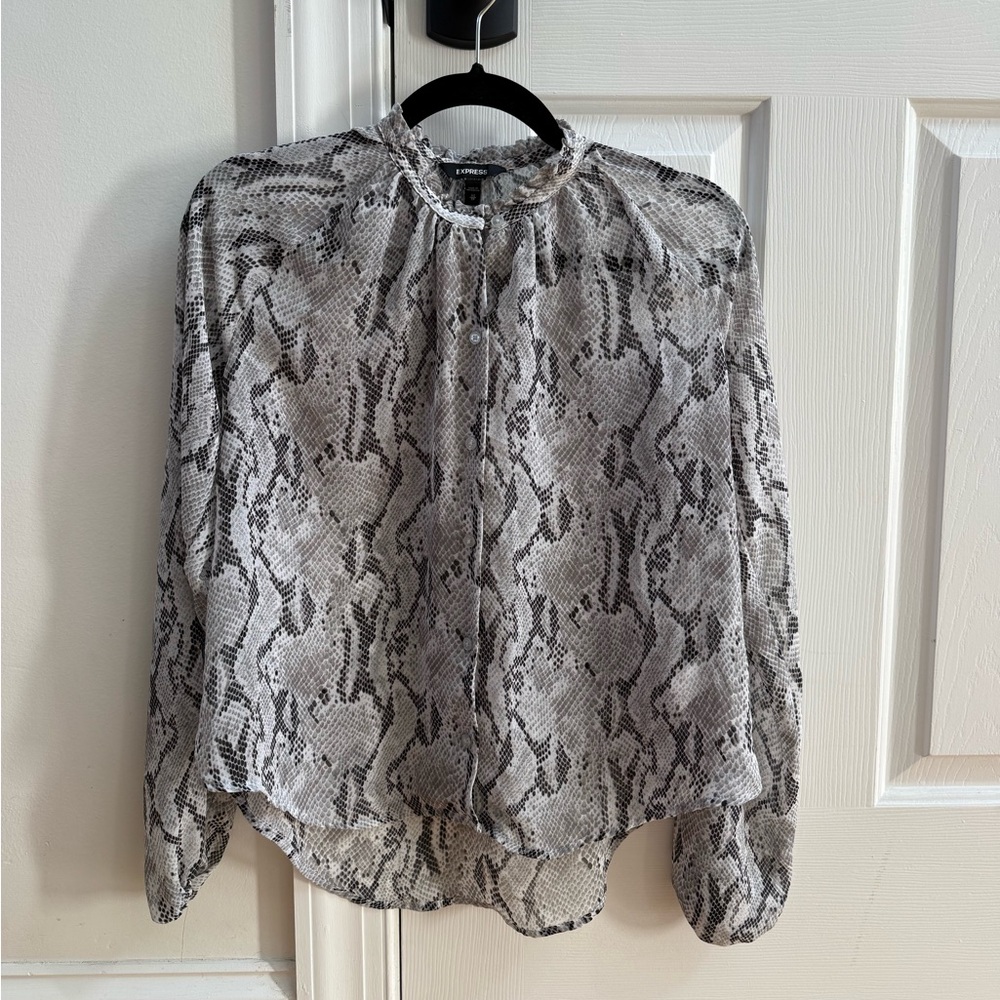 Express Sheer Black and Gray Snakeskin Button Up Blouse